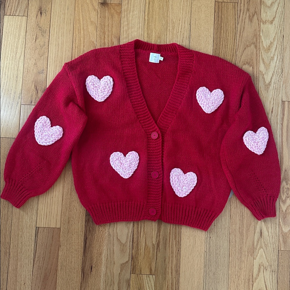 New Luna Ivy Charming Red Heart Cardigan size L